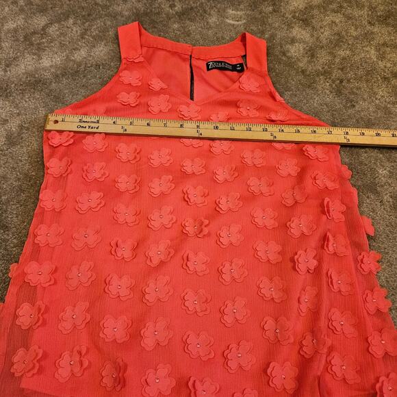 7th Avenue Size Extra Small XS Tank Top Blouse 3D Flowers Coral Color Pink - Picture 8 of 9